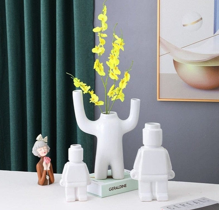 Ceramic Flower Pots Robot - BrickBotanica-White-S-State of Style