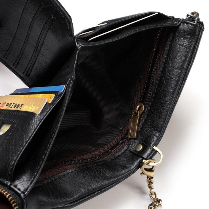 Chained Retro Leather Wallet-Black-State of Style