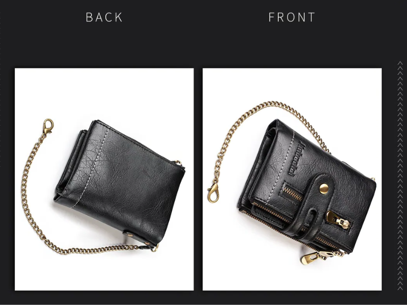 Chained Retro Leather Wallet-Black-State of Style