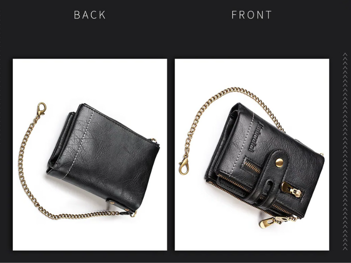 Chained Retro Leather Wallet-Black-State of Style