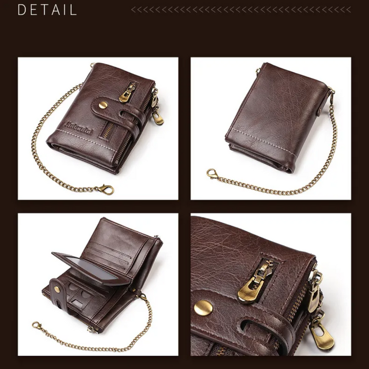 Chained Retro Leather Wallet-Black-State of Style