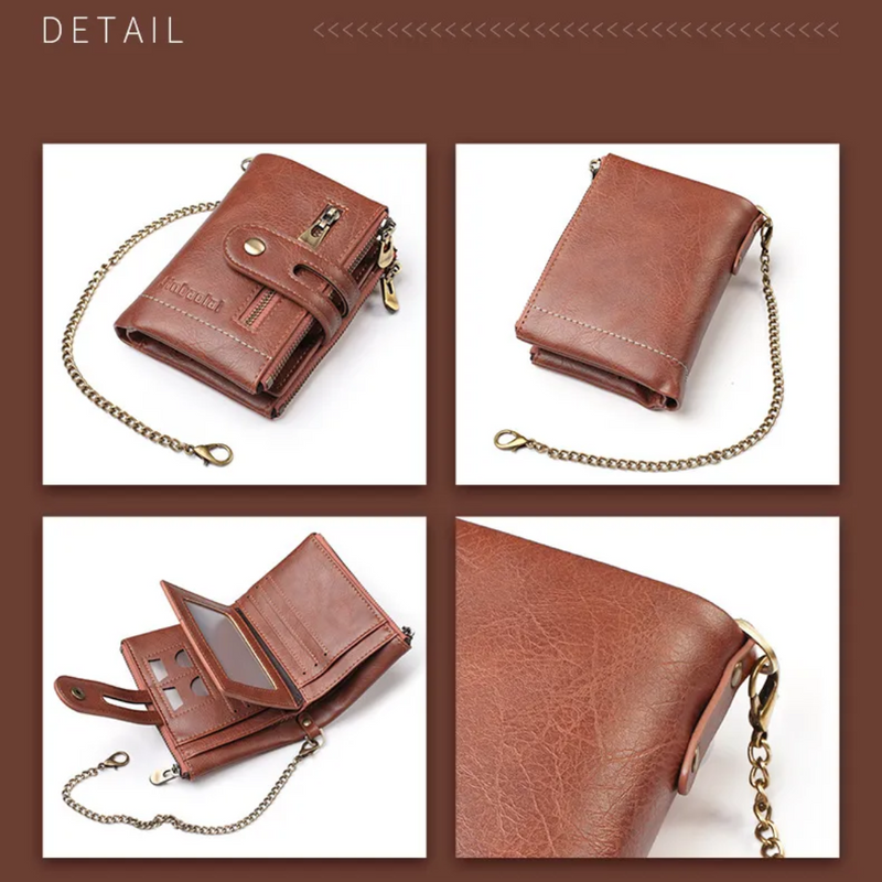 Chained Retro Leather Wallet-Black-State of Style