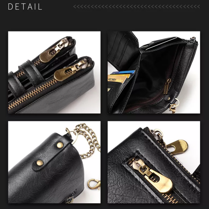 Chained Retro Leather Wallet-Black-State of Style