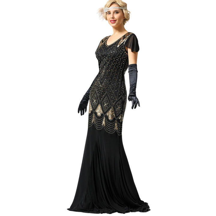 Charice Long 20s Flapper Dress With Sequins-Black/Gold-S-State of Style