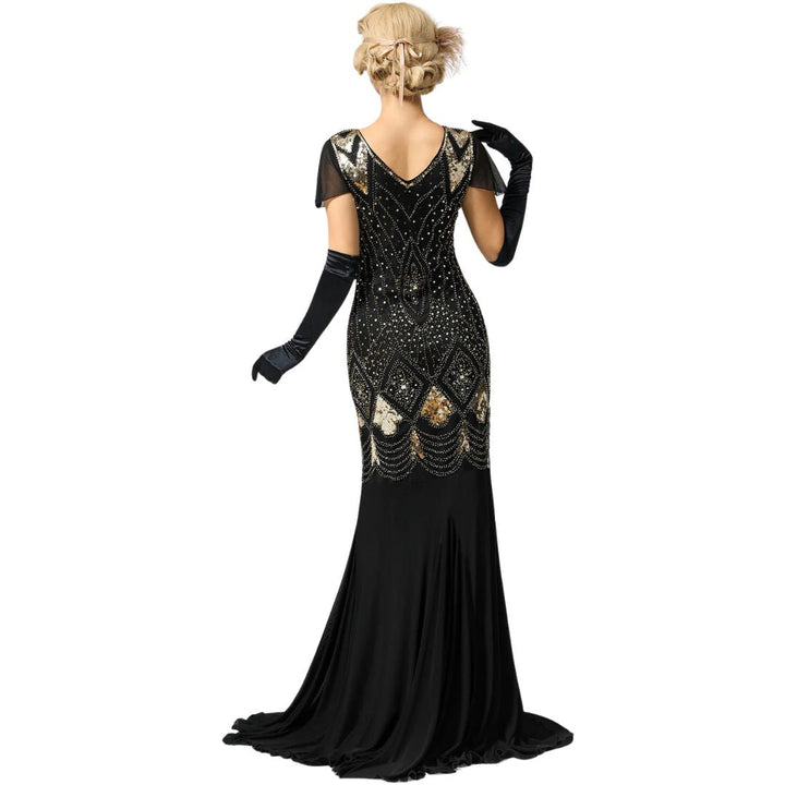 Charice Long 20s Flapper Dress With Sequins-Black/Gold-S-State of Style