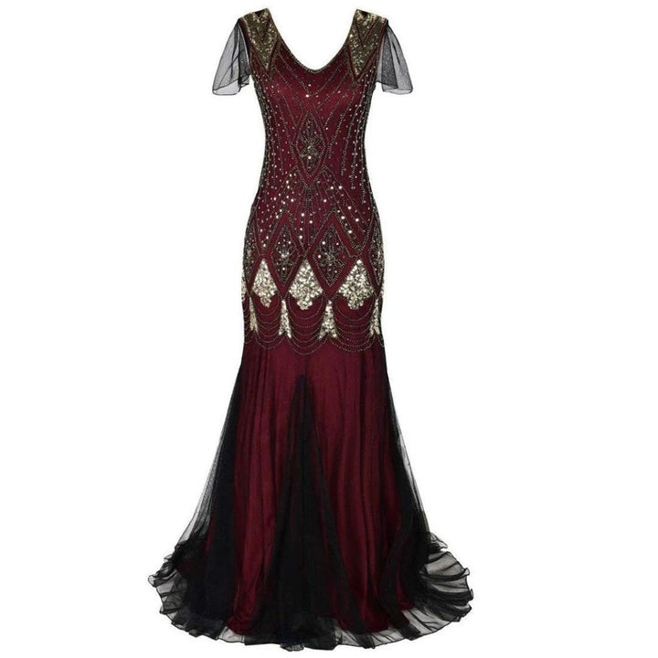 Charice Long 20s Flapper Dress With Sequins-Burgundu-S-State of Style