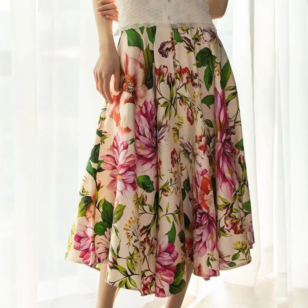Charlotte Traditional Skirt – Vintage High-Waisted Floral Midi Skirt-S-State of Style
