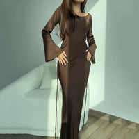 Charming Long Dress with Long Sleeves - Nila-Brown-S-State of Style