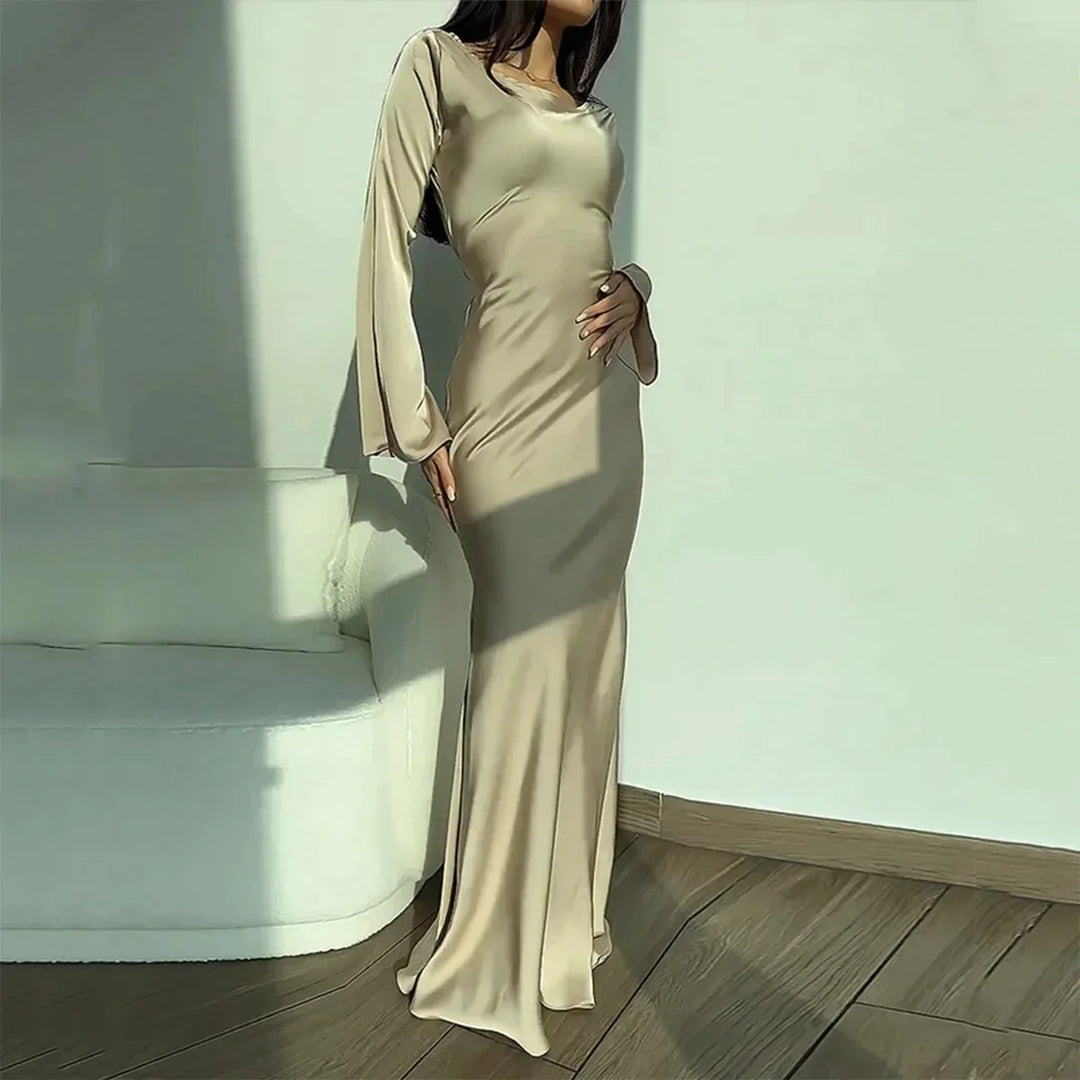 Charming Long Dress with Long Sleeves - Nila-White-S-State of Style