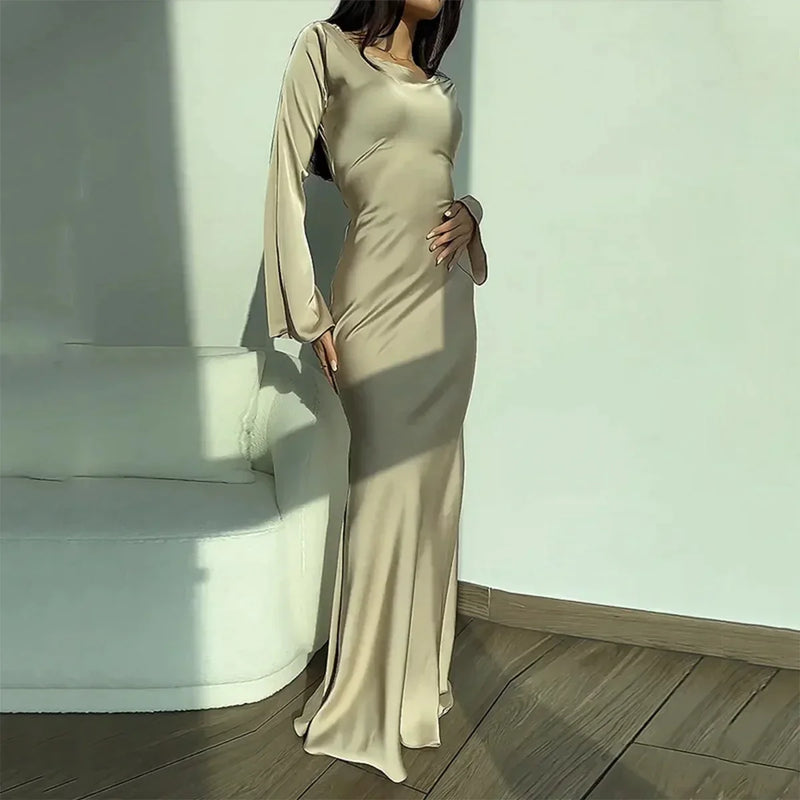 Charming Long Dress with Long Sleeves - Nila-White-S-State of Style