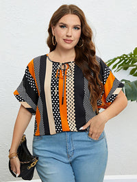 Charming Plus-Size Summer Blouse with Polka Dots and Tie Neck-Multicoloured-2XL-State of Style