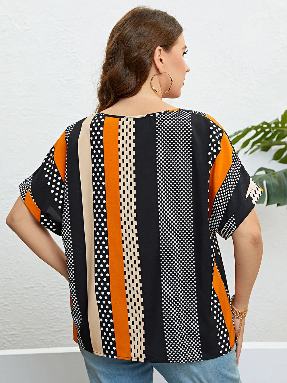 Charming Plus-Size Summer Blouse with Polka Dots and Tie Neck-Multicoloured-2XL-State of Style
