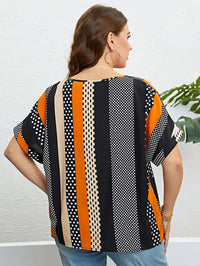 Charming Plus-Size Summer Blouse with Polka Dots and Tie Neck-Multicoloured-2XL-State of Style