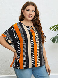 Charming Plus-Size Summer Blouse with Polka Dots and Tie Neck-Multicoloured-2XL-State of Style
