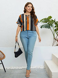 Charming Plus-Size Summer Blouse with Polka Dots and Tie Neck-Multicoloured-2XL-State of Style