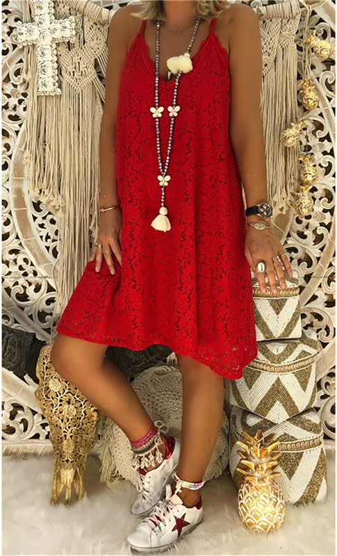Charming V-Neck Dress-Red-S-State of Style