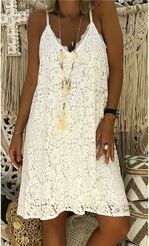 Charming V-Neck Dress-White-S-State of Style