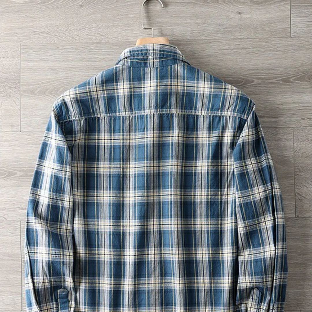 Checked Cotton Shirt George – Urban Casual with Lapel Collar-M-State of Style