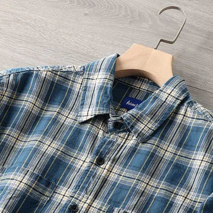 Checked Cotton Shirt George – Urban Casual with Lapel Collar-M-State of Style