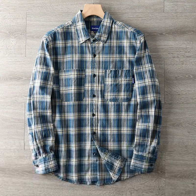 Checked Cotton Shirt George – Urban Casual with Lapel Collar-M-State of Style