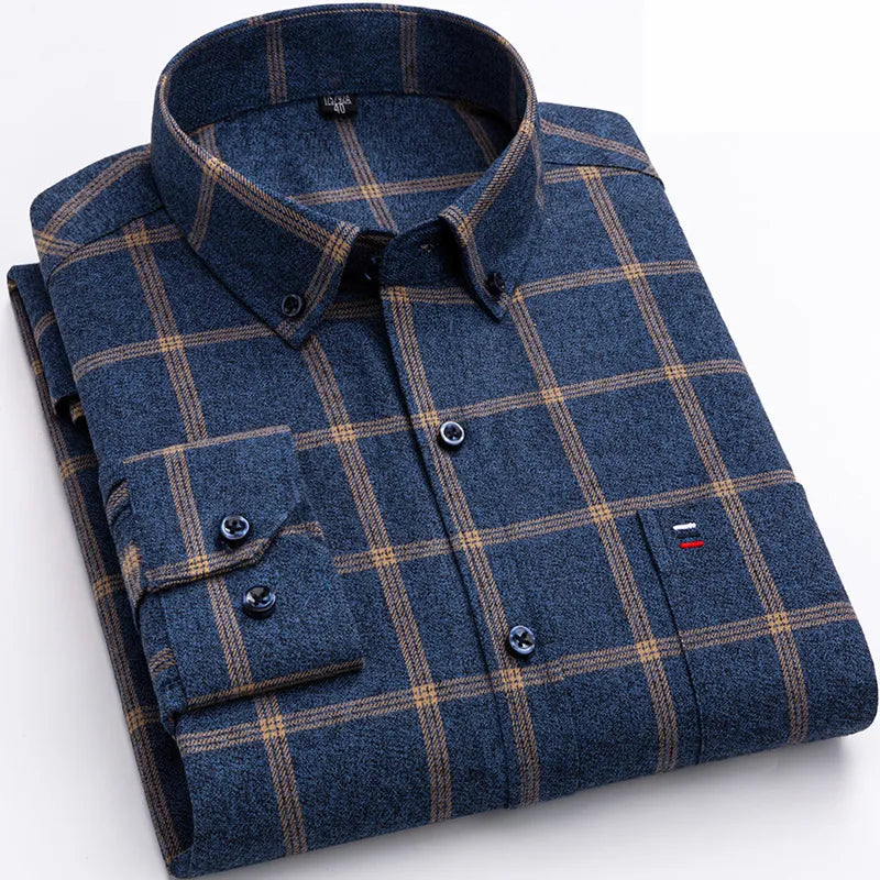 Checked Cotton Shirt - Victor-Dark Blue-XS-State of Style