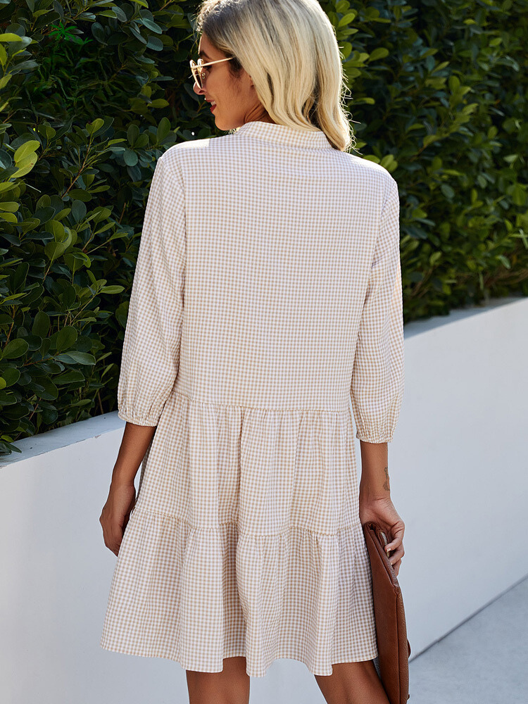 Checked Design Dress | Emy | Stylish & Comfortable-Light Blue-L-State of Style