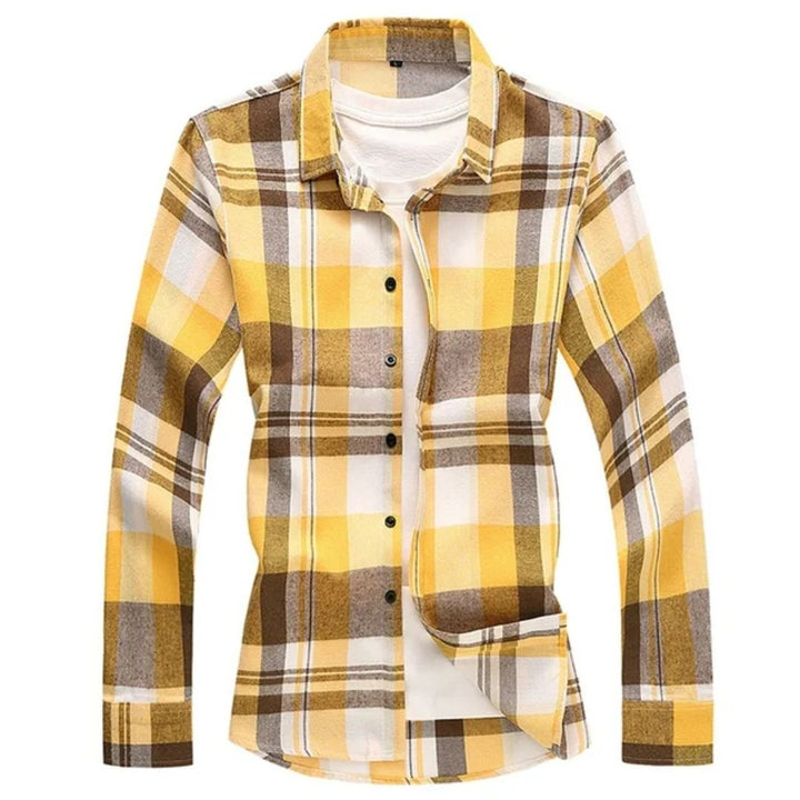 Checked Flannel Shirt Angus – Plus-Size Comfort & Casual Style-Yellow-M-State of Style