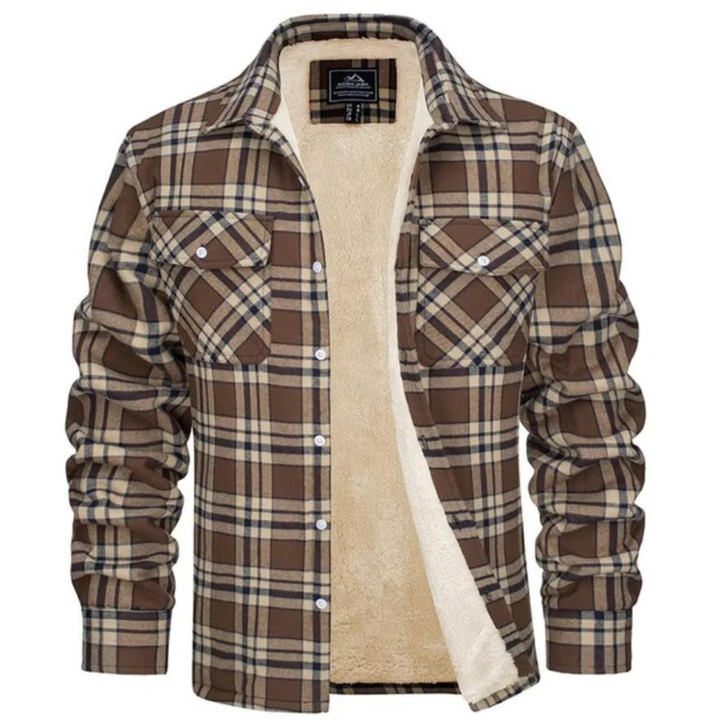 Checked Fleece-Lined Jacket - Lawson-Khaki-S-State of Style