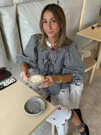 Checked Ladies Blouse with Puff Sleeves – Maeve-Black-S-State of Style