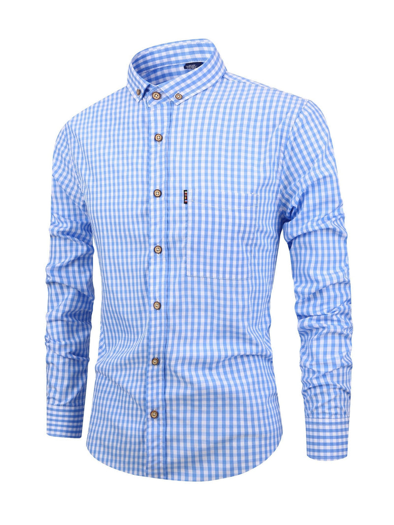 Checked Men’s Shirt with Comfortable Fit - Jules-Light blue-XS-State of Style