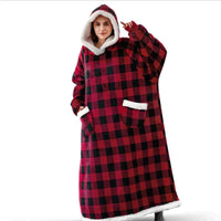 Checked Winter Blanket Sweater | Cosy & Stylish Cold-Weather Knit-Red-One size - Length 150 - 190 cm-State of Style
