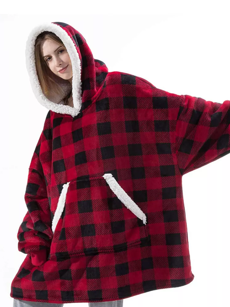 Checked Winter Blanket Sweater | Cosy & Stylish Cold-Weather Knit-Red-One size - Length 150 - 190 cm-State of Style