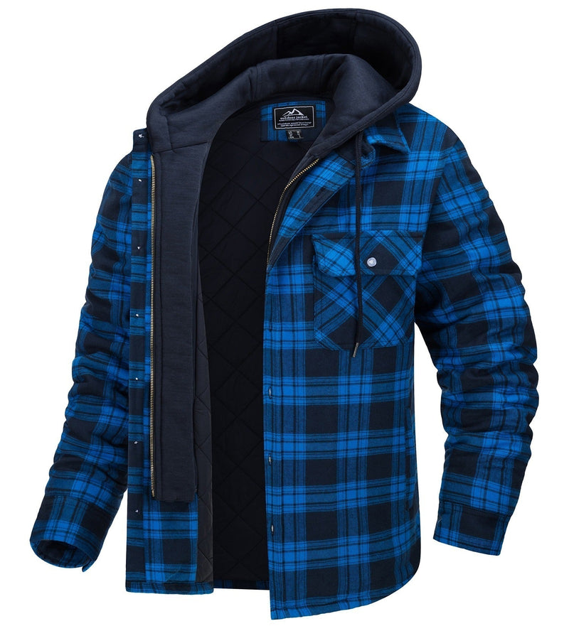 Checkered Men's Hoodie Vest with Warm Lining - Ethan-Black - Blue-S-State of Style