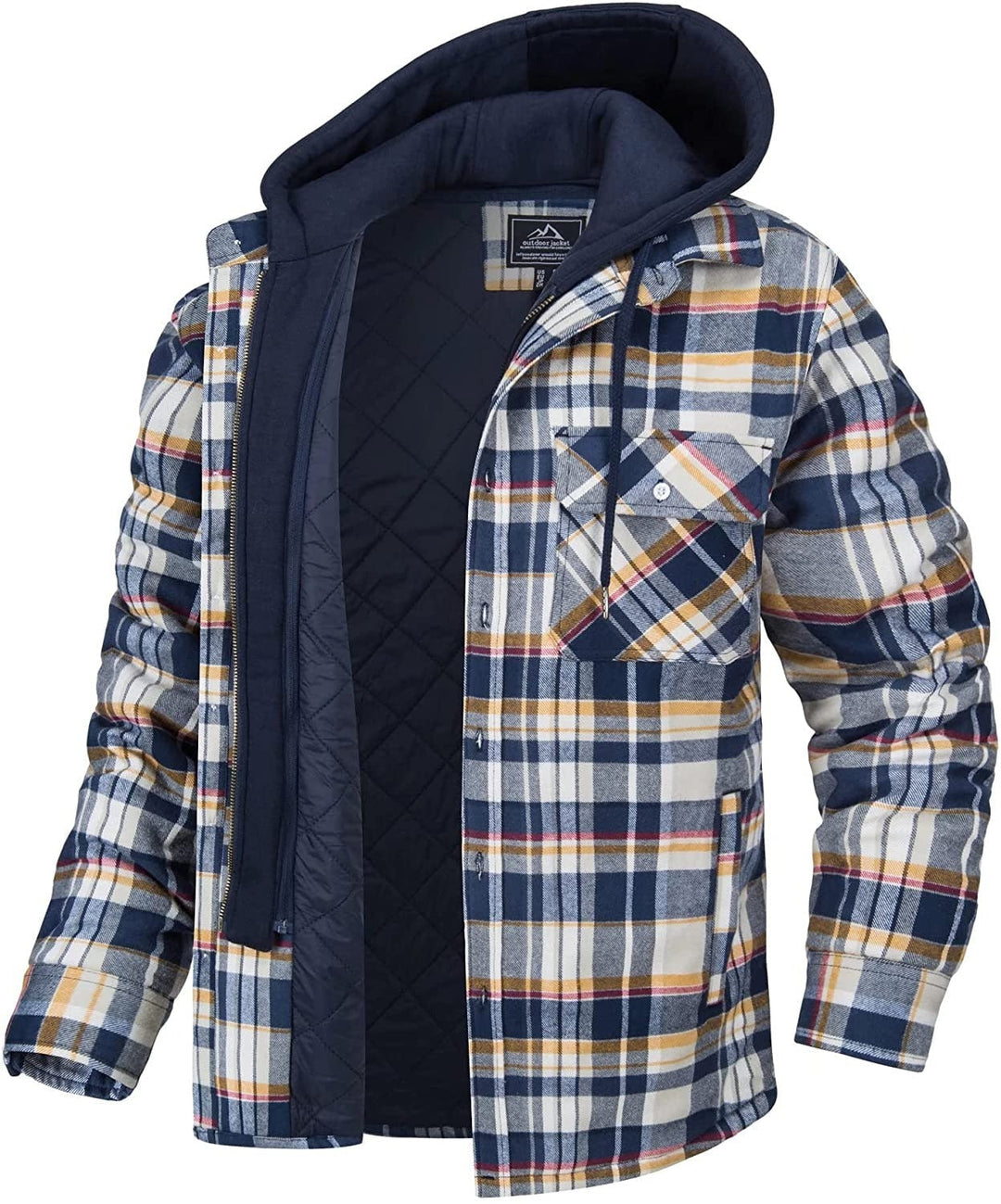 Checkered Men's Hoodie Vest with Warm Lining - Ethan-Yellow - Blue-S-State of Style