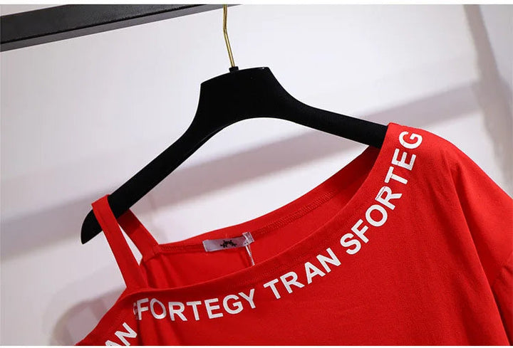 Cheeky Summer One-Shoulder Tee for Curvy Fashionistas-Red-6XL-State of Style