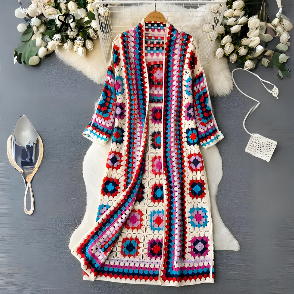 Cheerful Colourful Cardigan - Ivy-Red-One Size-State of Style