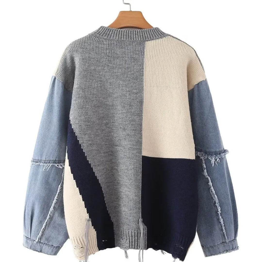 Cheerful Patchwork Sweater for Women - Liora-White/Yellow-S-State of Style