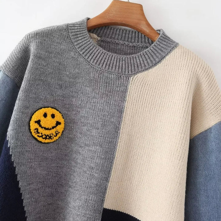 Cheerful Patchwork Sweater for Women - Liora-White/Yellow-S-State of Style