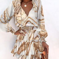 Cheerful Summer Dress with Print and Ruffles – Lina-Khaki-S-State of Style