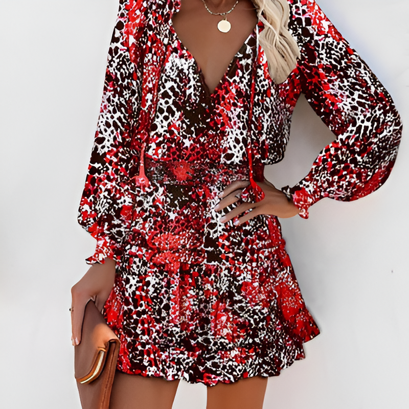 Cheerful Summer Dress with Print and Ruffles – Lina-Red-S-State of Style