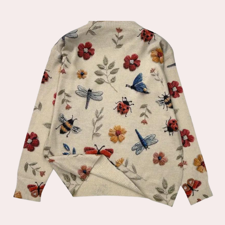 Cheerful Women's Sweater with Floral Print - Fleur-White-XS-State of Style