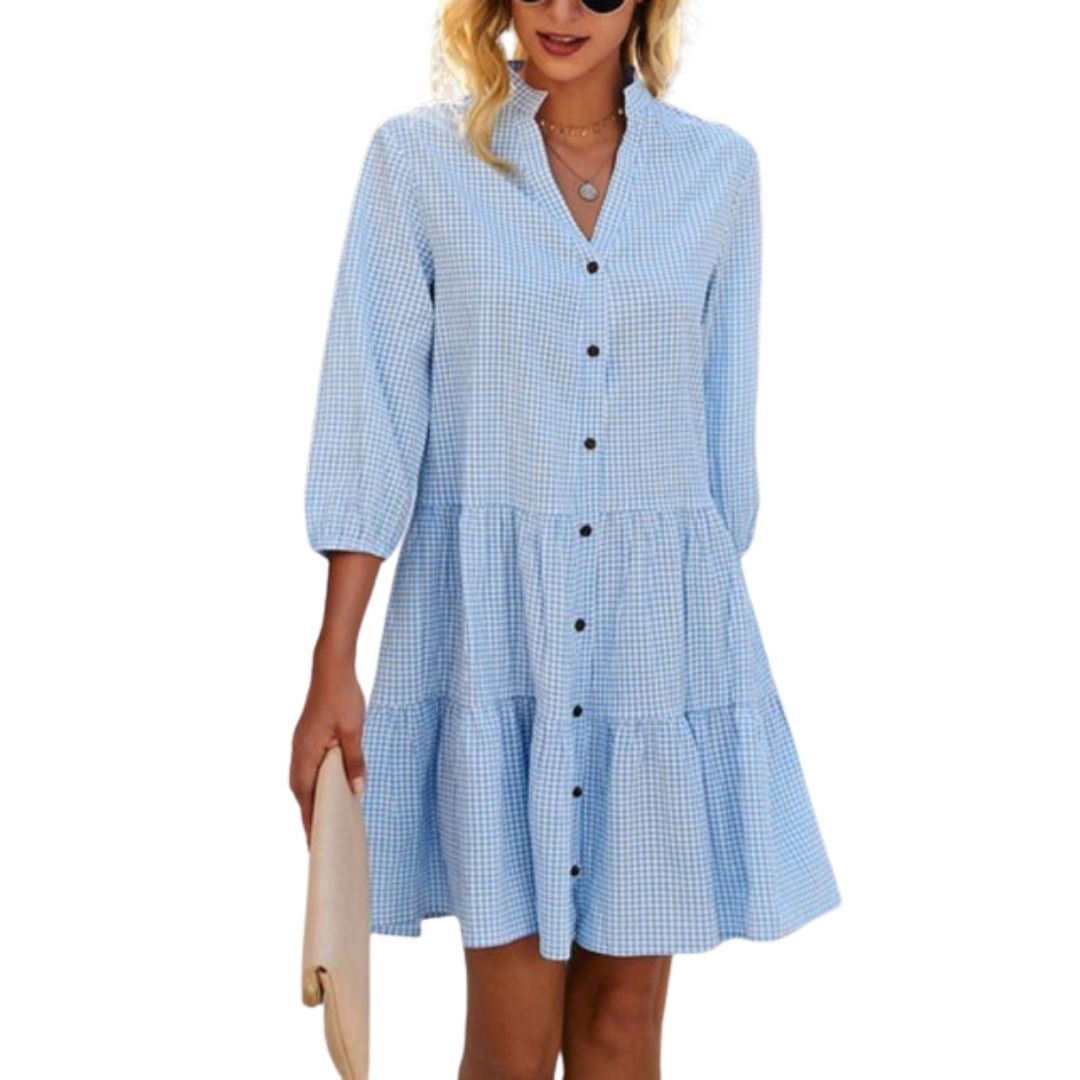 Chic Checkered Summer Dress | Casual & Comfy Style-Blue-S-State of Style