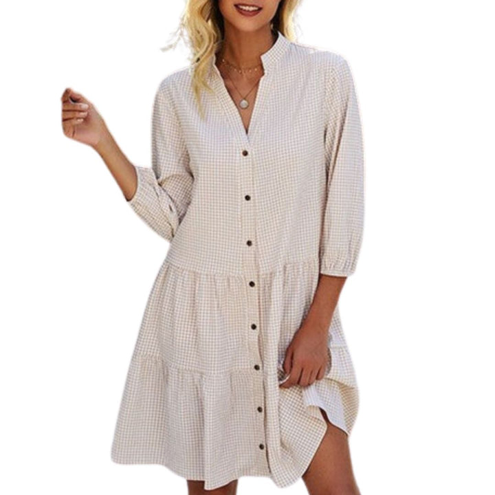 Chic Checkered Summer Dress | Casual & Comfy Style-Khaki-S-State of Style