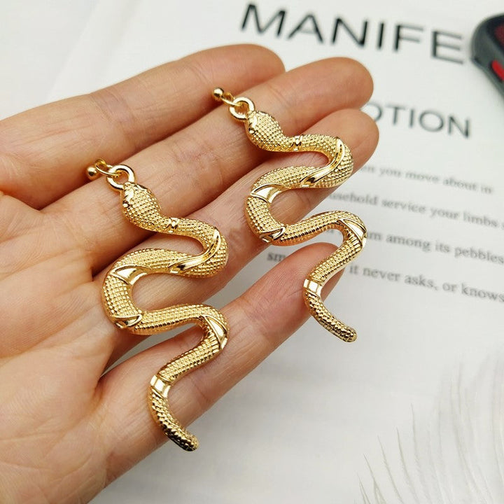 Chic Crystal Serpent Earrings | Snake-Inspired Glamour-Gold earrings snake-State of Style