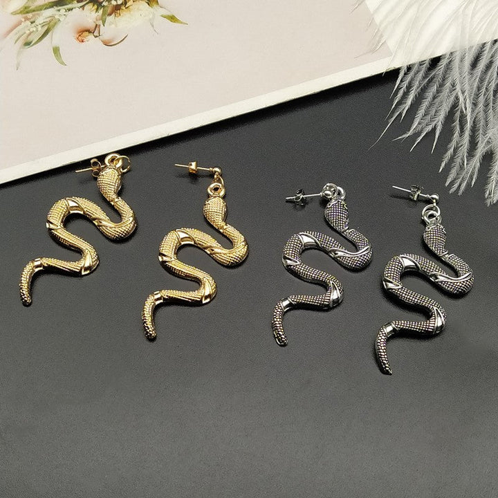 Chic Crystal Serpent Earrings | Snake-Inspired Glamour-Gold earrings snake-State of Style