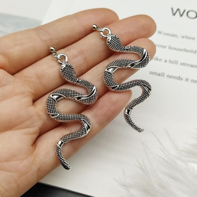 Chic Crystal Serpent Earrings | Snake-Inspired Glamour-Silver snake earrings-State of Style