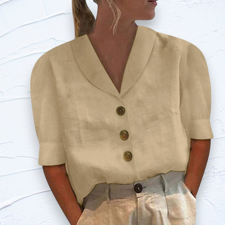 Chic Ladies Blouse with Collar and Buttons - Vivienne-Beige-S-State of Style