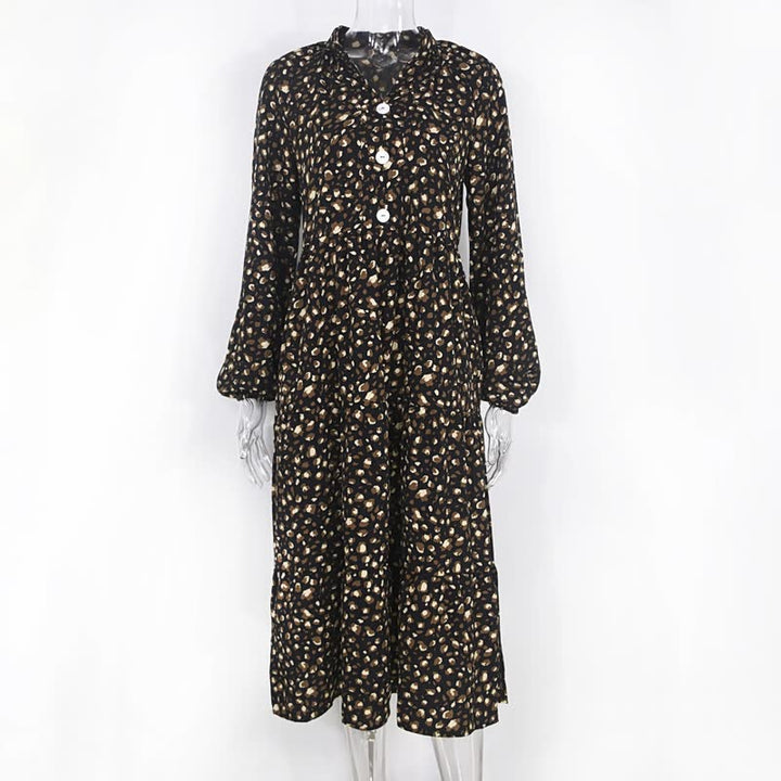 Chic Long-Sleeve Leopard Print Dress-Black-S-State of Style