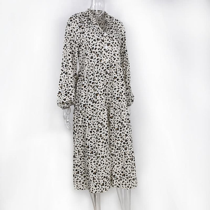 Chic Long-Sleeve Leopard Print Dress-White-S-State of Style
