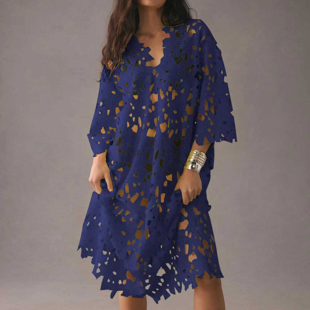 Chic Midi Dress with Embroidered Details - Isla-Blue-XS-State of Style